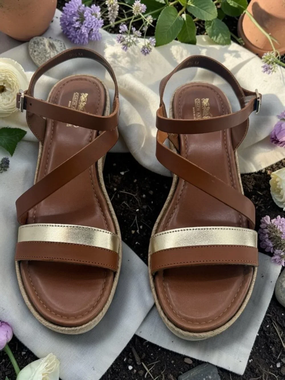 Coach‎ and Four Banno Luggage Brown Leather Cork Platform Sandals 9.5